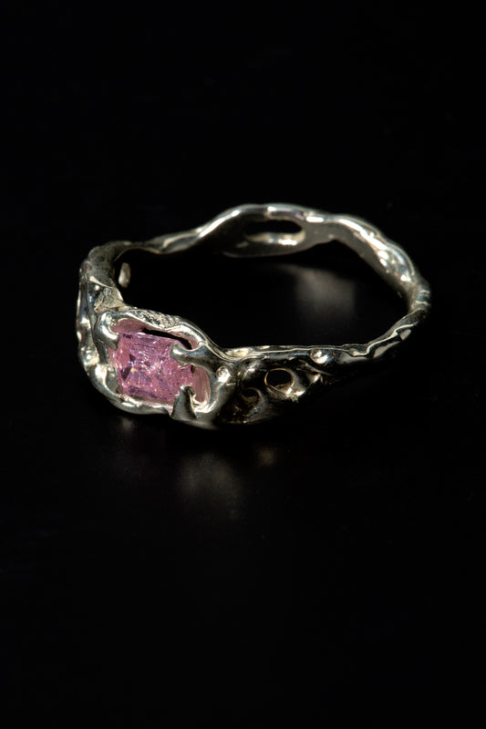 An original 1 of 1 emerald and round pink sapphire CZ sterling silver ring  Made from recycled 925 sterling silver  Hand crafted in London  Best fit: UK O/P  UK Delivery: £8 delivers the next day before 1pm  Rest of the world: £14 with a 1-2 week delivery aim