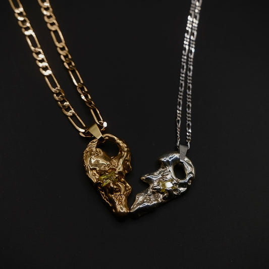 HANDMADE STERLING SILVER & GOLD PLATED HEART PENDANT NECKLACE